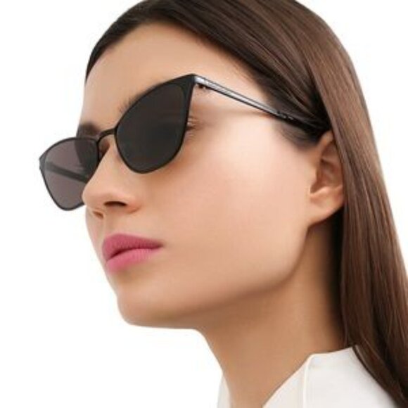 Saint Laurent SL409 002 Sunglasses Black Cat Eye Frame, Black Lenses - Picture 2 of 9